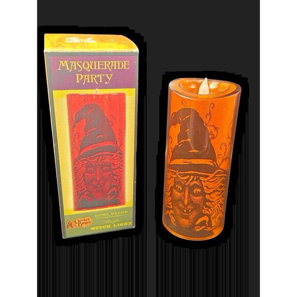 Witch Light Flickering Halloween Candle Masquerade Party Cracker Barrel 7" x 3" - Picture 1 of 11